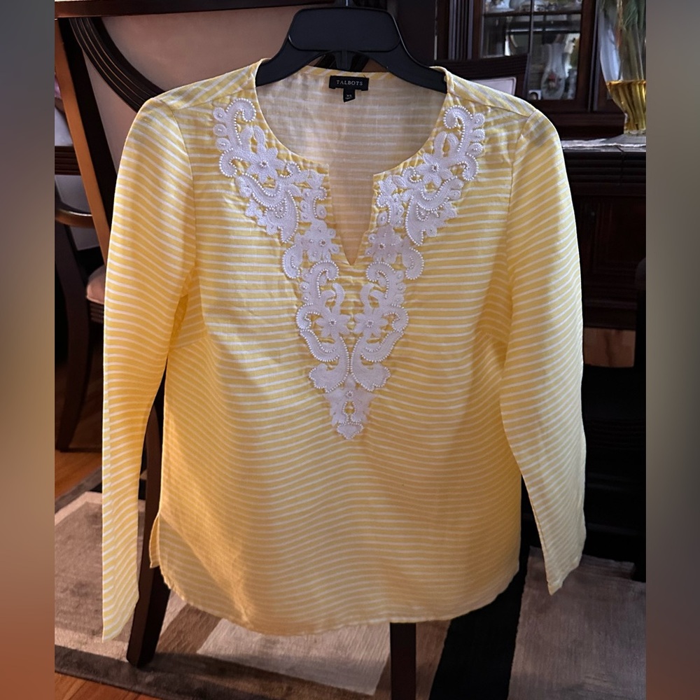 Talbots Yellow Striped Blouse with White Detailing